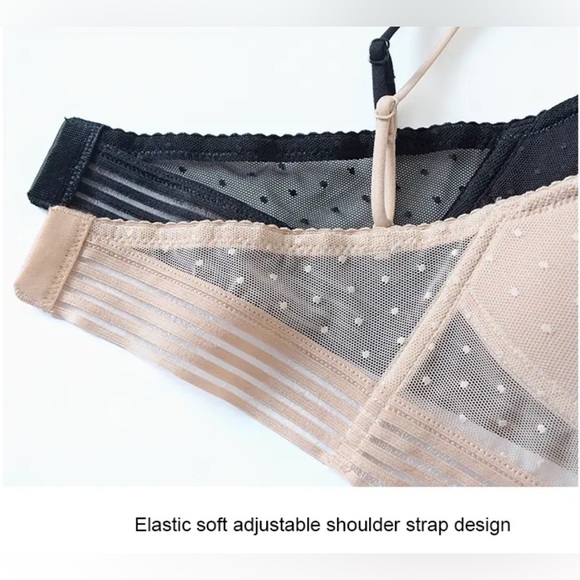 Bra Thin Triangular Woman Soft Seamless Backless Back Sexy Bralette Dot Mesh L - Picture 6 of 16